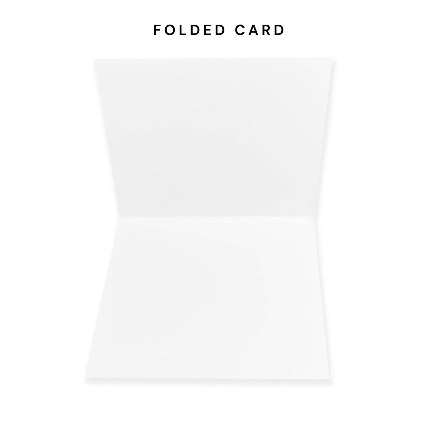 an open, blank white greeting card shown from the inside. the card is folded horizontally across the middle, creating two equal white rectangular sections for writing messages. the background is a clean, neutral white.