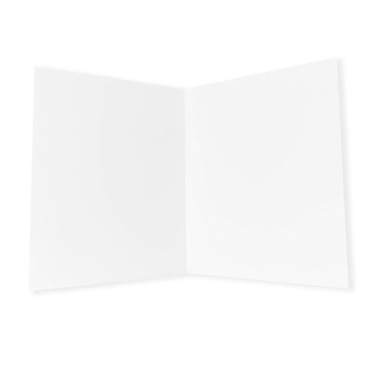 Interior view of the vertical greeting card, shown open and lying flat. Both the left and right inside panels are completely blank white, providing ample space for a handwritten message.