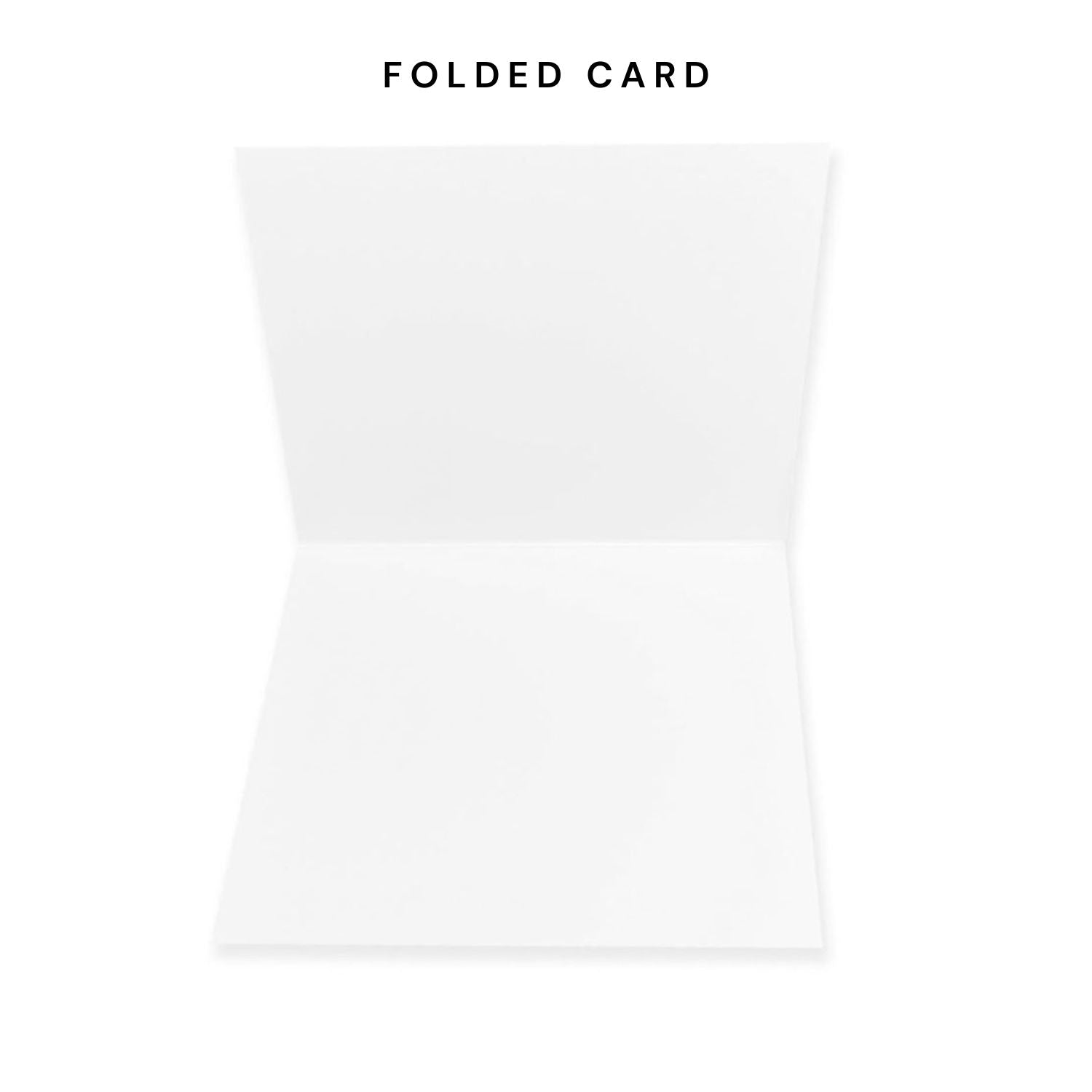 an open, blank white greeting card shown from the inside. the card is folded horizontally across the middle, creating two equal white rectangular sections for writing messages. the background is a clean, neutral white.
