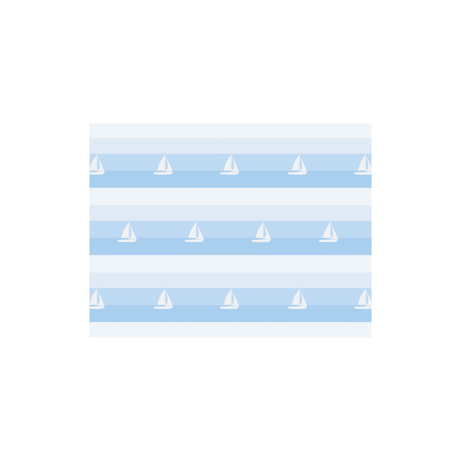 A single notecard featuring a pattern of horizontal blue stripes and white sailboats. The patterned horizontal card is centered on a white background.