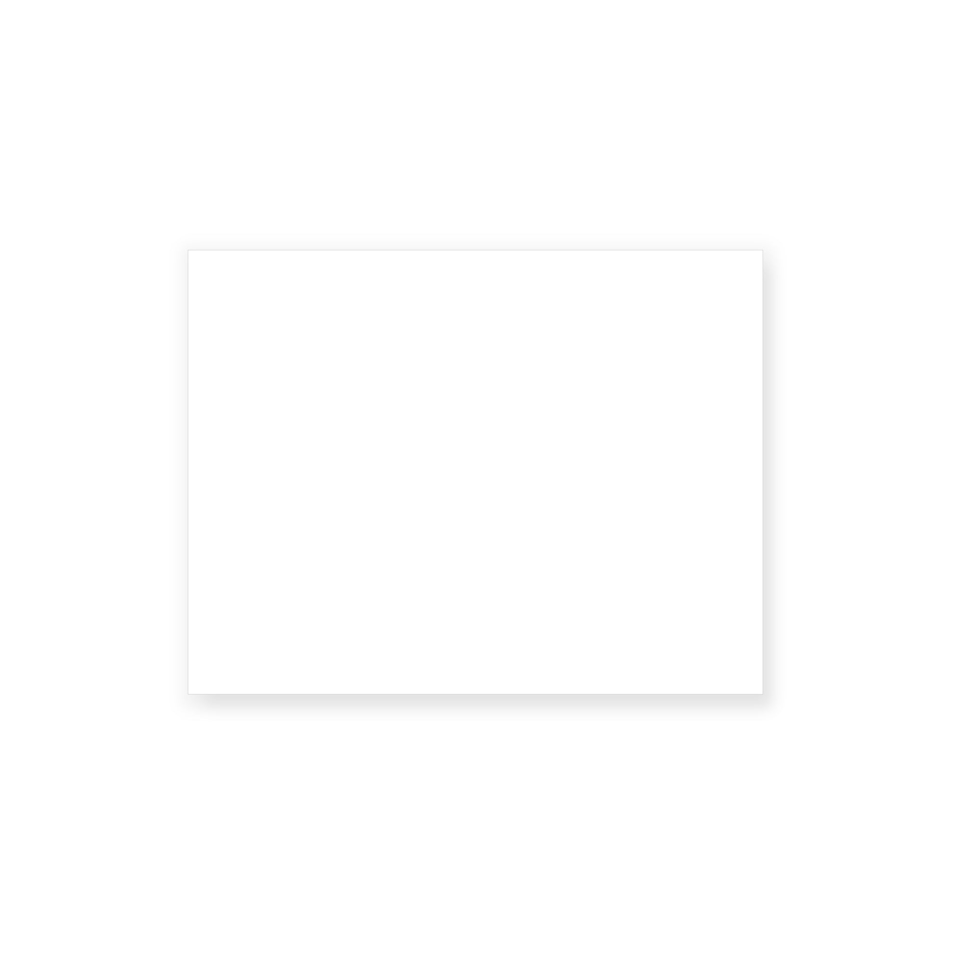 A blank white horizontal rectangular paper is shown with a light drop shadow centered on a white background to show a blank reverse side of notecard.